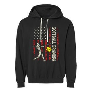 Softball Grandpa Us Flag Gifts Dad Patriotic Fathers Day Garment-Dyed Fleece Hoodie