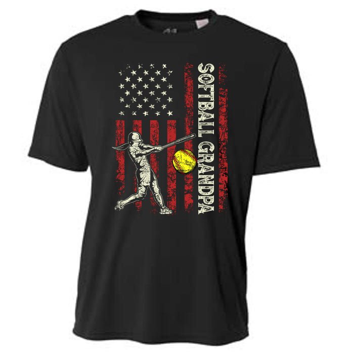 Softball Grandpa Us Flag Gifts Dad Patriotic Fathers Day Cooling Performance Crew T-Shirt