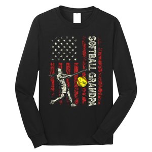 Softball Grandpa Us Flag Gifts Dad Patriotic Fathers Day Long Sleeve Shirt