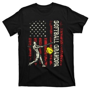 Softball Grandpa Us Flag Gifts Dad Patriotic Fathers Day T-Shirt