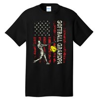 Softball Grandpa Us Flag Gifts Dad Patriotic Fathers Day Tall T-Shirt