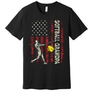 Softball Grandpa Us Flag Gifts Dad Patriotic Fathers Day Premium T-Shirt