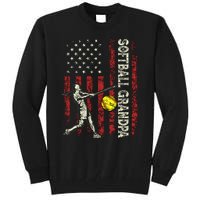 Softball Grandpa Us Flag Gifts Dad Patriotic Fathers Day Tall Sweatshirt