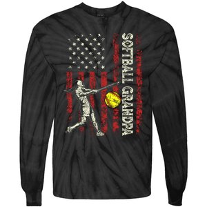 Softball Grandpa Us Flag Gifts Dad Patriotic Fathers Day Tie-Dye Long Sleeve Shirt