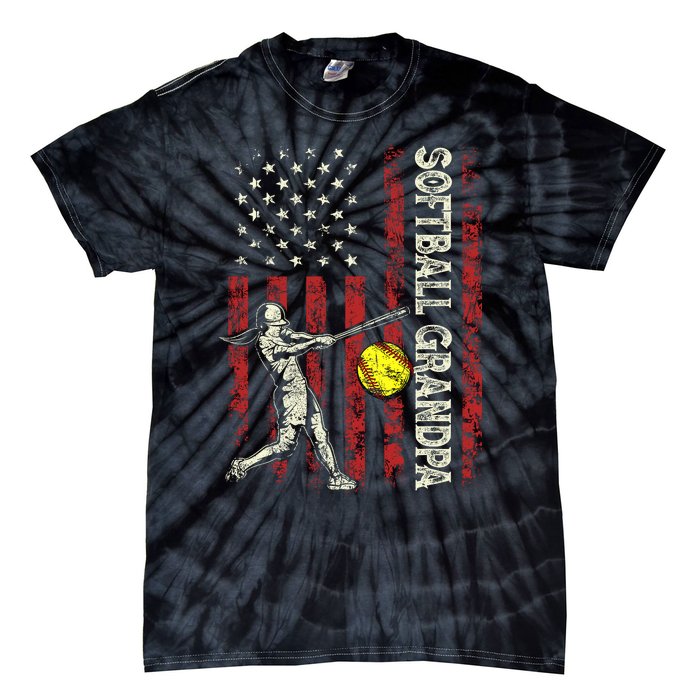 Softball Grandpa Us Flag Gifts Dad Patriotic Fathers Day Tie-Dye T-Shirt