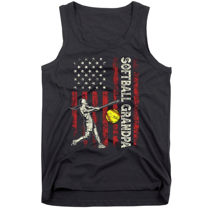 Softball Grandpa Us Flag Gifts Dad Patriotic Fathers Day Tank Top