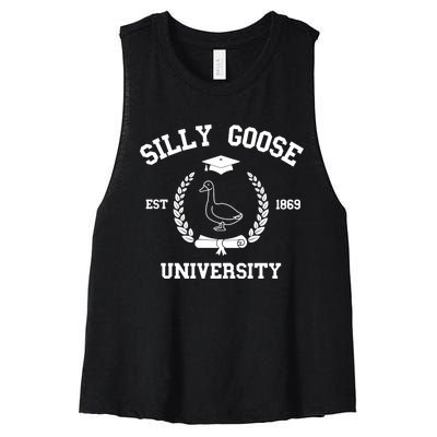 Silly Goose University Funny Bird Lover Silly Goose Meme Women's Racerback Cropped Tank