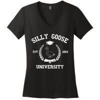 Silly Goose University Funny Bird Lover Silly Goose Meme Women's V-Neck T-Shirt