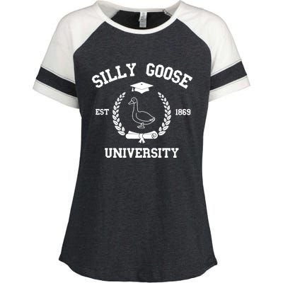 Silly Goose University Funny Bird Lover Silly Goose Meme Enza Ladies Jersey Colorblock Tee