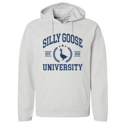 Silly Goose University Funny Goose On The Loose Funny Saying Performance Fleece Hoodie