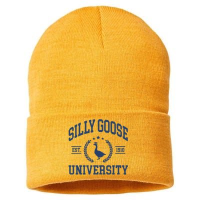 Silly Goose University Funny Goose On The Loose Funny Saying Sustainable Knit Beanie