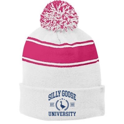 Silly Goose University Funny Goose On The Loose Funny Saying Stripe Pom Pom Beanie