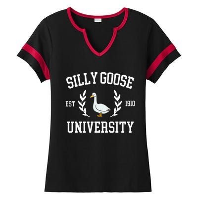 Silly Goose University Funny Goose Meme Costume Ladies Halftime Notch Neck Tee