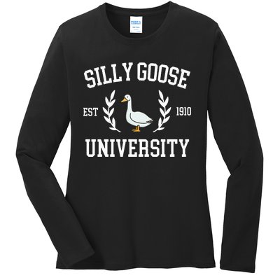 Silly Goose University Funny Goose Meme Costume Ladies Long Sleeve Shirt