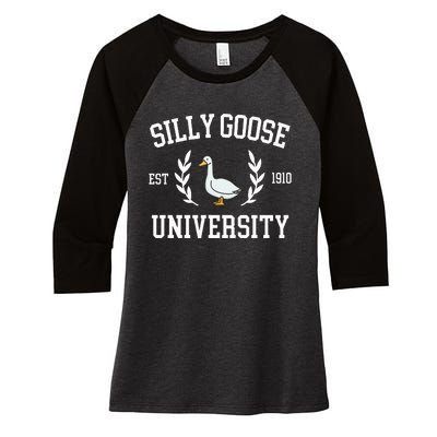 Silly Goose University Funny Goose Meme Costume Women's Tri-Blend 3/4-Sleeve Raglan Shirt