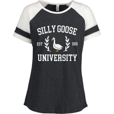 Silly Goose University Funny Goose Meme Costume Enza Ladies Jersey Colorblock Tee