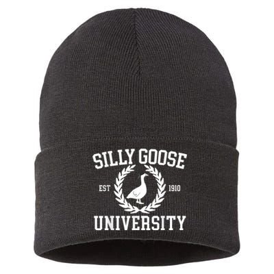 Silly Goose University Silly Goose Funny Meme School Bird Sustainable Knit Beanie