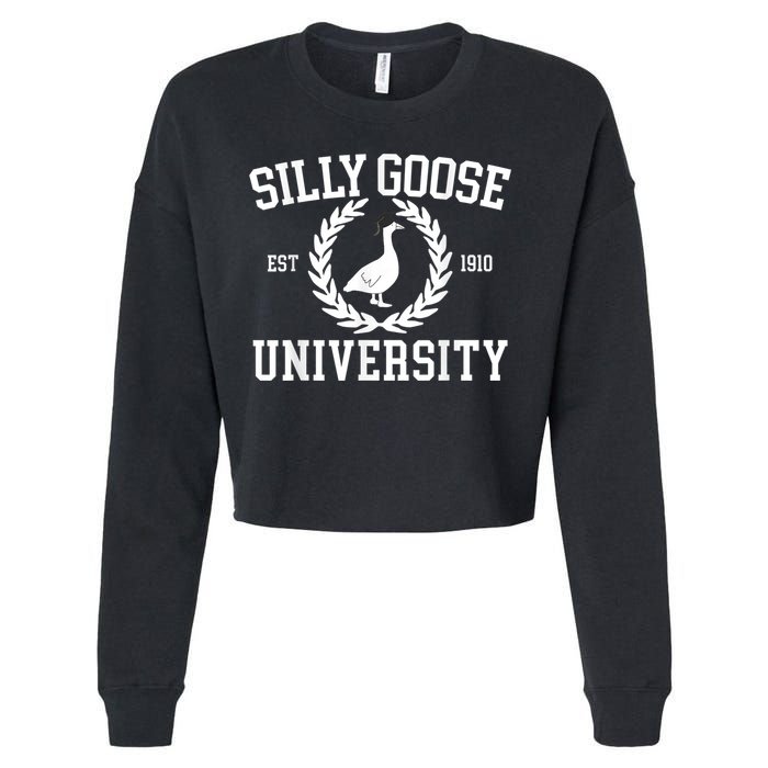 Silly Goose University Silly Goose Funny Meme School Bird Cropped Pullover Crew