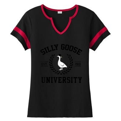 Silly Goose University Silly Goose Funny Meme School Bird Ladies Halftime Notch Neck Tee