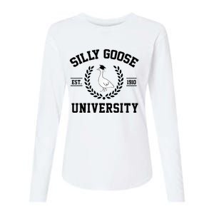 Silly Goose University Silly Goose Funny Meme School Bird Womens Cotton Relaxed Long Sleeve T-Shirt