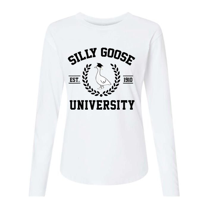 Silly Goose University Silly Goose Funny Meme School Bird Womens Cotton Relaxed Long Sleeve T-Shirt