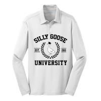 Silly Goose University Silly Goose Funny Meme School Bird Silk Touch Performance Long Sleeve Polo