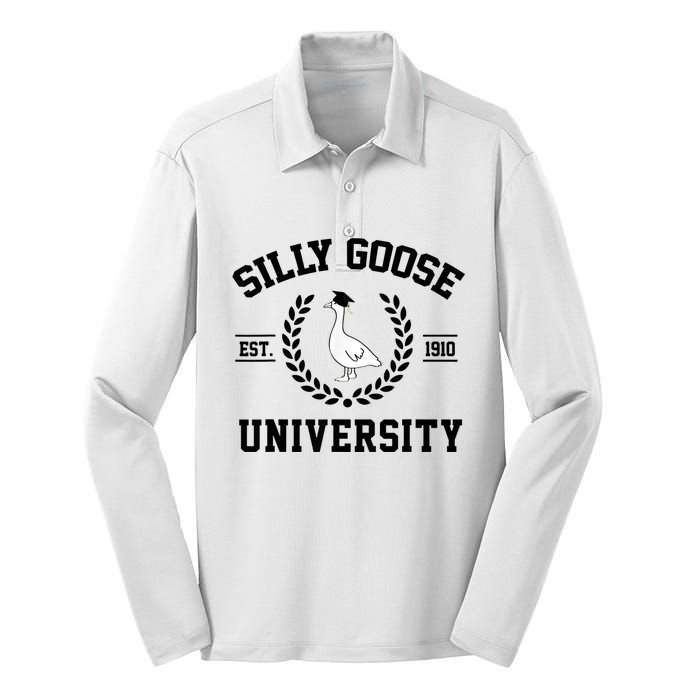 Silly Goose University Silly Goose Funny Meme School Bird Silk Touch Performance Long Sleeve Polo