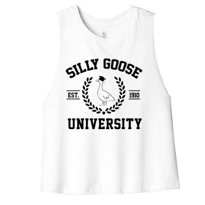 Silly Goose University Silly Goose Funny Meme School Bird Women's Racerback Cropped Tank