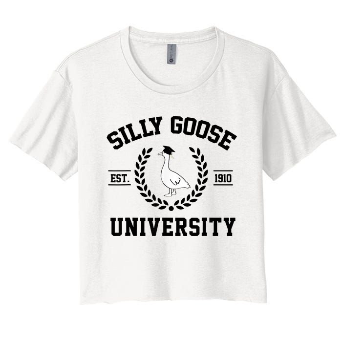 Silly Goose University Silly Goose Funny Meme School Bird Women's Crop Top Tee