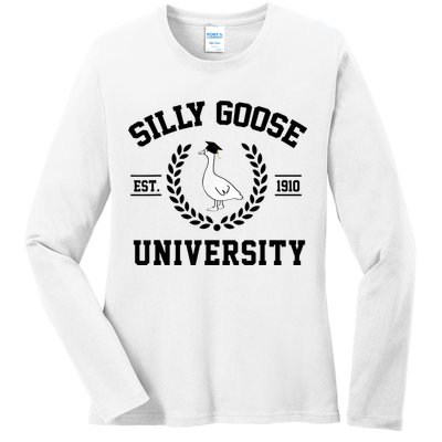 Silly Goose University Silly Goose Funny Meme School Bird Ladies Long Sleeve Shirt