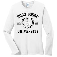 Silly Goose University Silly Goose Funny Meme School Bird Ladies Long Sleeve Shirt