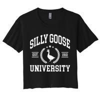 Silly Goose University Funny Goose On The Loose Funny Saying Women's Crop Top Tee