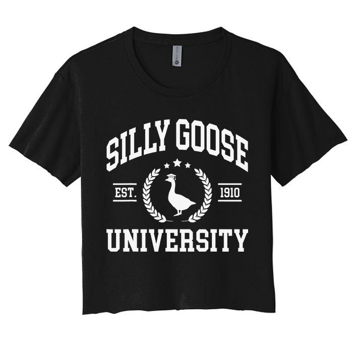 Silly Goose University Funny Goose On The Loose Funny Saying Women's Crop Top Tee