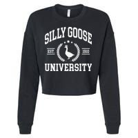 Silly Goose University Funny Goose On The Loose Funny Saying Cropped Pullover Crew