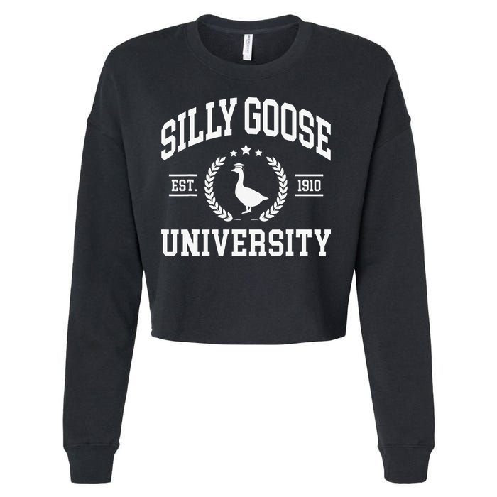 Silly Goose University Funny Goose On The Loose Funny Saying Cropped Pullover Crew