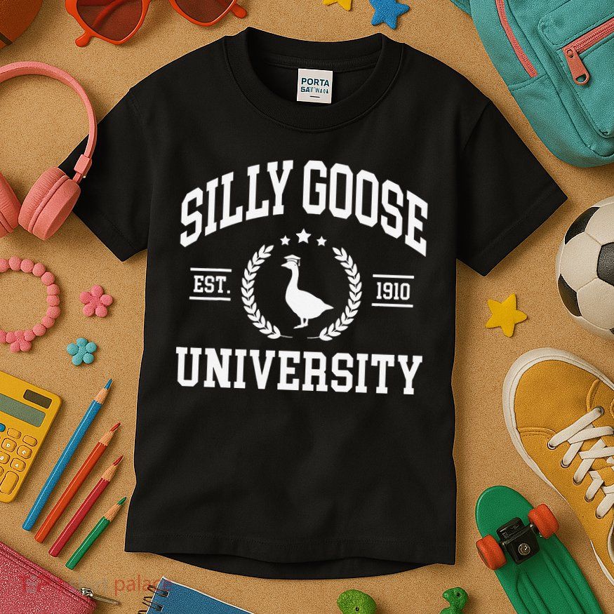 Silly Goose University Funny Goose On The Loose Funny Saying Kids T-Shirt