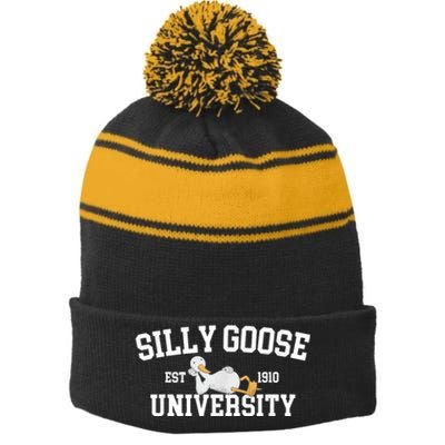 Silly Goose University Silly Goose Funny Meme School Bird Stripe Pom Pom Beanie