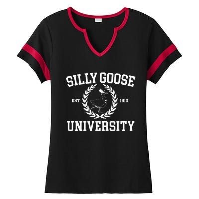 Silly Goose University Wo Silly Goose Meme Costume  Ladies Halftime Notch Neck Tee