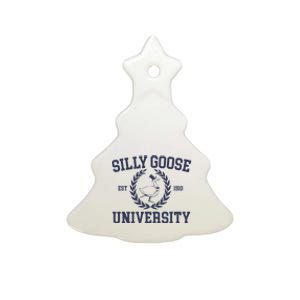 Silly Goose University Funny Silly Goose Meme Bird Lover Ceramic Tree Ornament