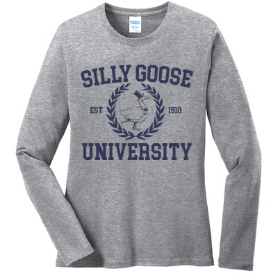 Silly Goose University Funny Silly Goose Meme Bird Lover Ladies Long Sleeve Shirt