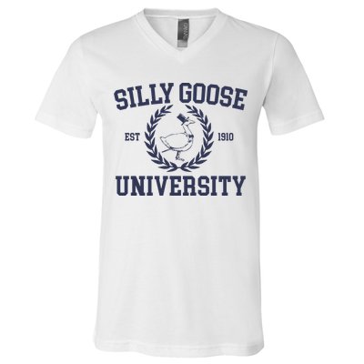 Silly Goose University Funny Silly Goose Meme Bird Lover V-Neck T-Shirt