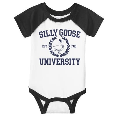 Silly Goose University Funny Silly Goose Meme Bird Lover Infant Baby Jersey Bodysuit