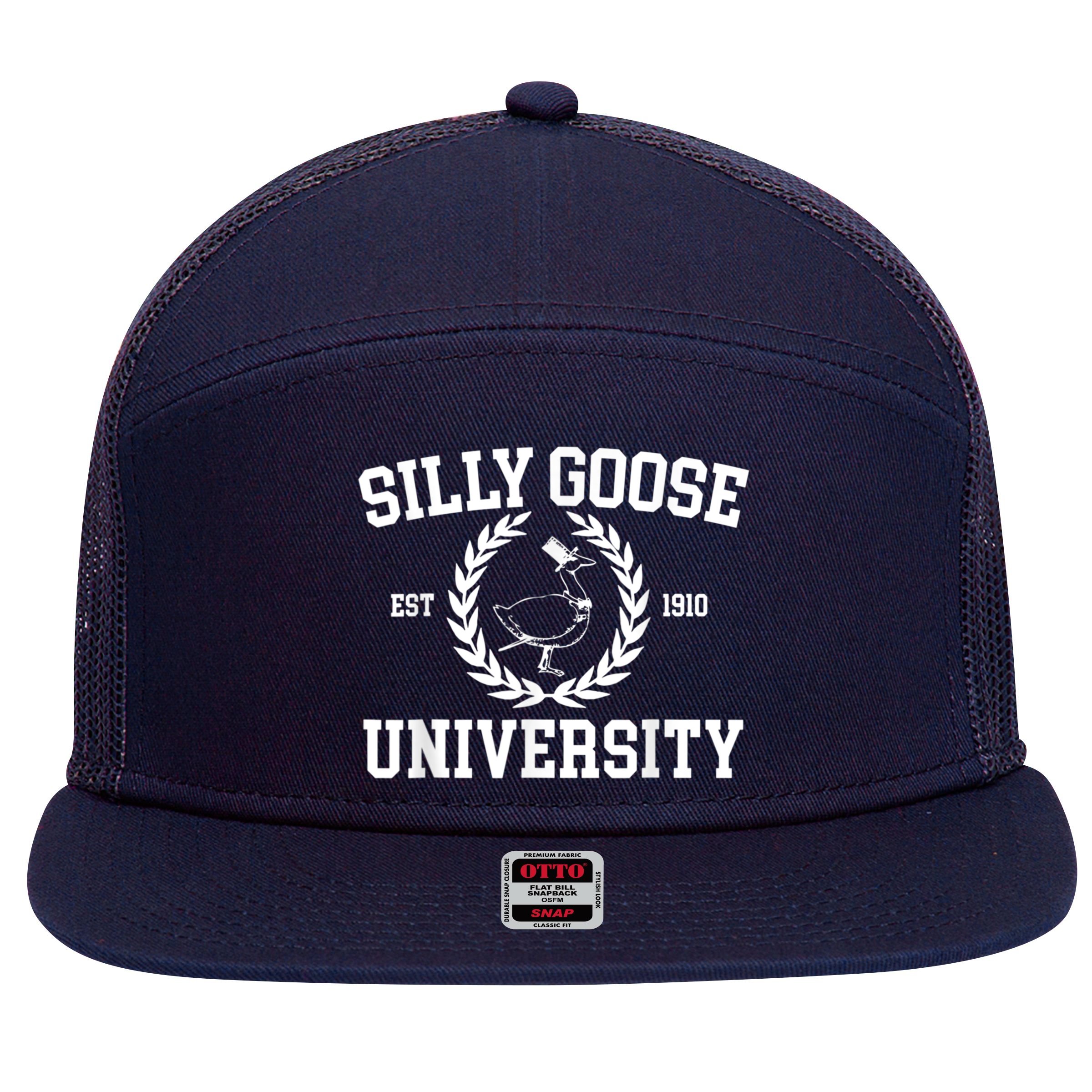 Silly Goose University Silly Goose Meme Costume 7 Panel Mesh Trucker Snapback Hat