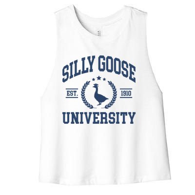 Silly Goose University Funny Goose On The Loose Funny Saying Women's Racerback Cropped Tank