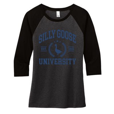 Silly Goose University Funny Goose On The Loose Funny Saying Women's Tri-Blend 3/4-Sleeve Raglan Shirt