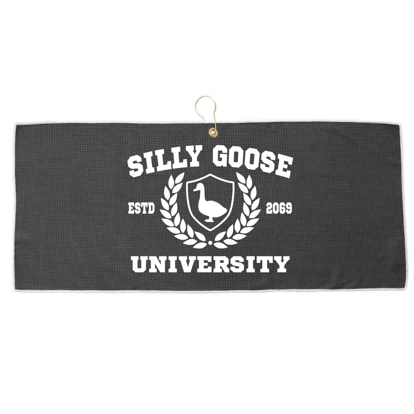 Silly Goose University Funny Meme School Bird Large Microfiber Waffle Golf Towel