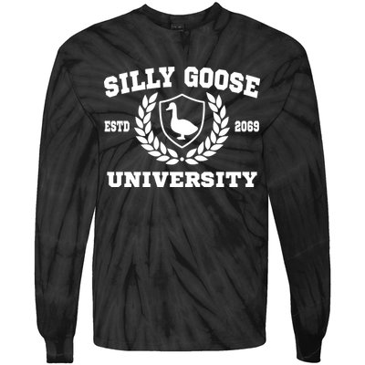 Silly Goose University Funny Meme School Bird Tie-Dye Long Sleeve Shirt
