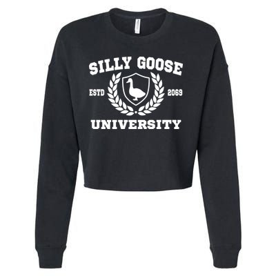 Silly Goose University Funny Meme School Bird Cropped Pullover Crew