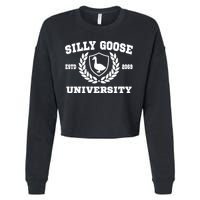 Silly Goose University Funny Meme School Bird Cropped Pullover Crew