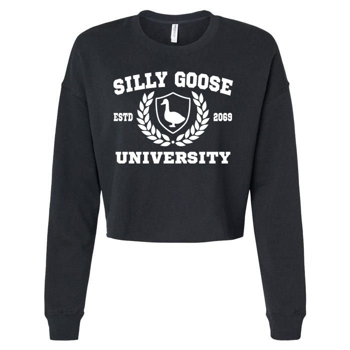 Silly Goose University Funny Meme School Bird Cropped Pullover Crew